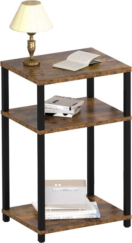 Photo 1 of **STOCK PHOTO REFERENCE ONLY** MINOSYS End Table Nightstands Set of 2, 3-Tier Bedside Table - Rustic Brown