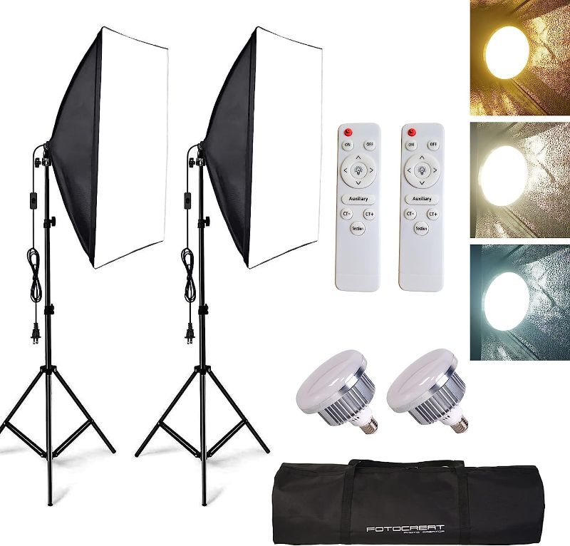 Photo 2 of **SEE NOTES**
FOTOCREAT Softbox Photography Lighting Kit,19.7"X27.5" Professional Continuous Lighting System with 200W E27 Socket LED Bulbs and Remote