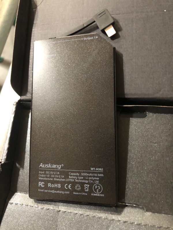 Photo 2 of Auskang 5000mAh Portable Charger Ultra Slim External Battery Pack with Built in Lightning Cable [Only 0.24 inch]