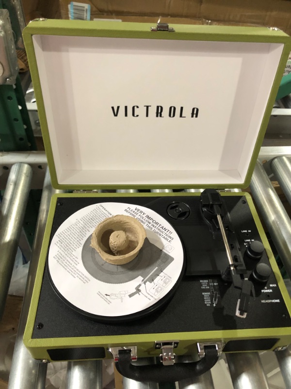 Photo 4 of Victrola Vintage 3-Speed Bluetooth Portable Suitcase Record Player with Built-in Speakers | Upgraded Turntable Audio Sound Green Olive Green Olive Record Player