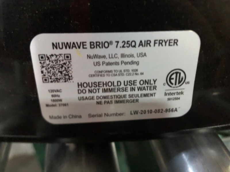 Photo 2 of **PARTS ONLY - NON-FUNCTIONAL** Nu Wave Brio 7-in-1 Air Fryer Oven, 7.25-Qt 