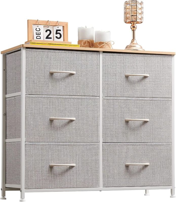 Photo 1 of ****STOCK IMAGE FOR REFERENCE ONLY *****
Somdot Dresser for Bedroom with 6 Drawers, 3-Tier Wide Storage Chest of Drawers TAN BLACK 