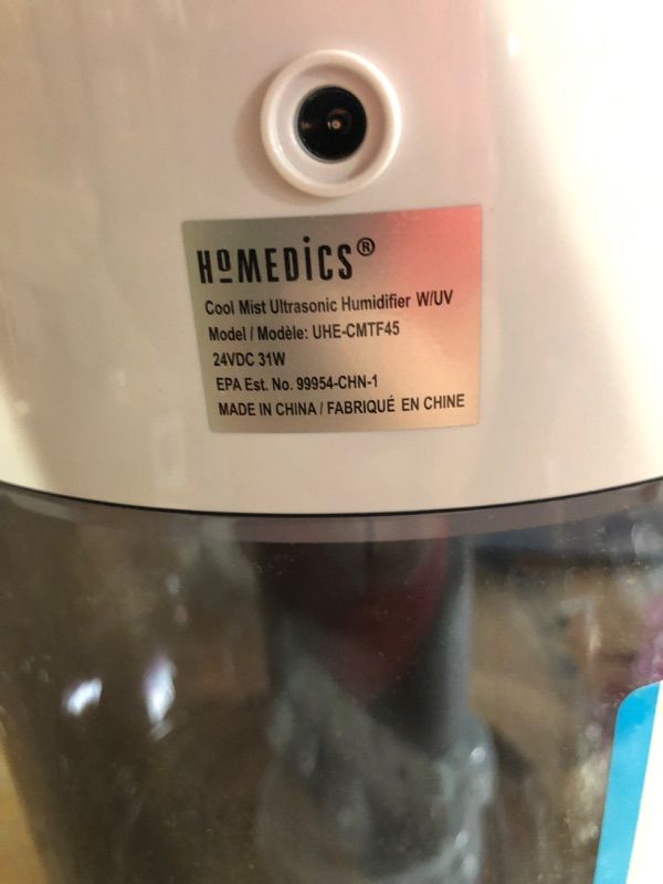 Photo 1 of *SEE NOTES**
HoMedics Humidifiers for Bedroom, Home, Nursery, Office and Plants. Total Comfort UV-C Ultrasonic Humidifier, Leak Resistant Design, .97 Gallon Tank, 35 Hour Run Tim, Quiet, Cool Mist, Night Light