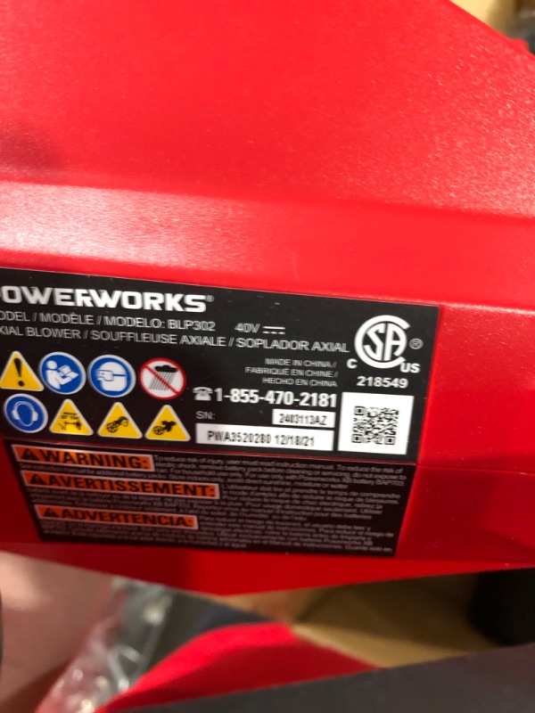 Photo 3 of (LOOKS NEW) POWERWORKS XB 40V (120 MPH / 450 CFM) Cordless Axial Blower