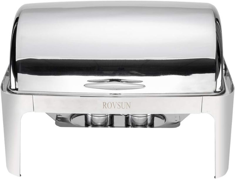 Photo 1 of (USED) ROVSUN  Roll Top Chafing Dish Buffet , 9 Quart Full Size Pan Chafer, Stainless Steel 