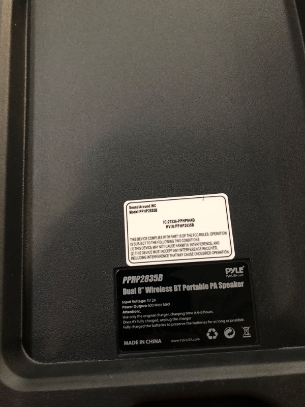 Photo 3 of Pyle Portable Bluetooth PA Speaker System - 600W Rechargeable w/ Dual 8” Subwoofer 1” Tweeter, Microphone In, Party Lights, USB, Radio, Remote
