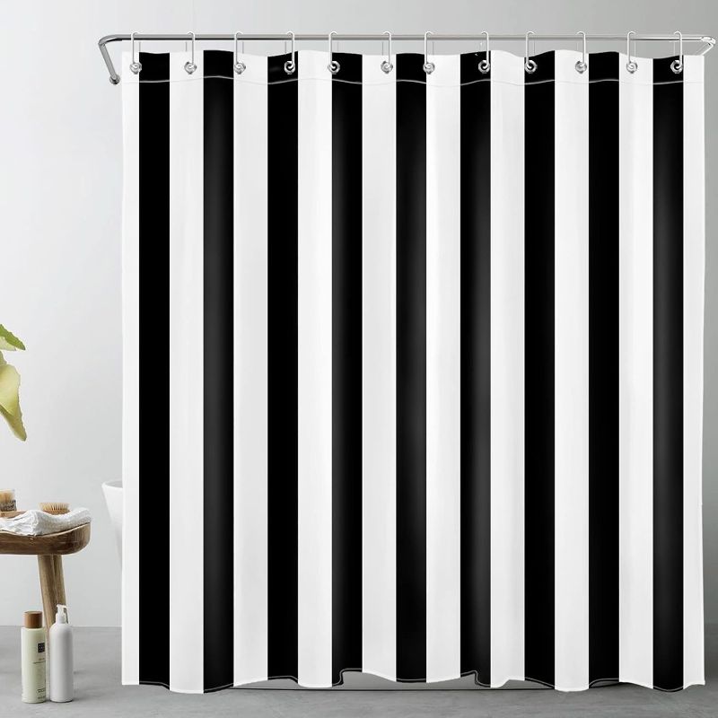 Photo 2 of Black and White Shower Curtain,Striped Bathroom Curtain