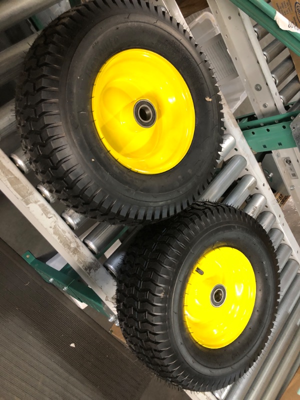 Photo 1 of MaxAuto 2Pcs 16x6.50-8 Tire and wheel for Lawn Riding Mowers Garden Tractors, 4" Centered Hub with 1" Axle Bore,Yellow Rim