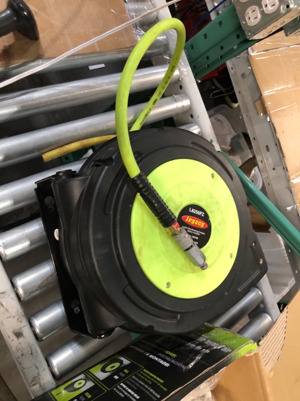 Photo 3 of Flexzilla Retractable Enclosed Plastic Air Hose Reel, 3/8 in. x 50 ft., Heavy Duty, Lightweight, Hybrid, ZillaGreen - L8250FZ