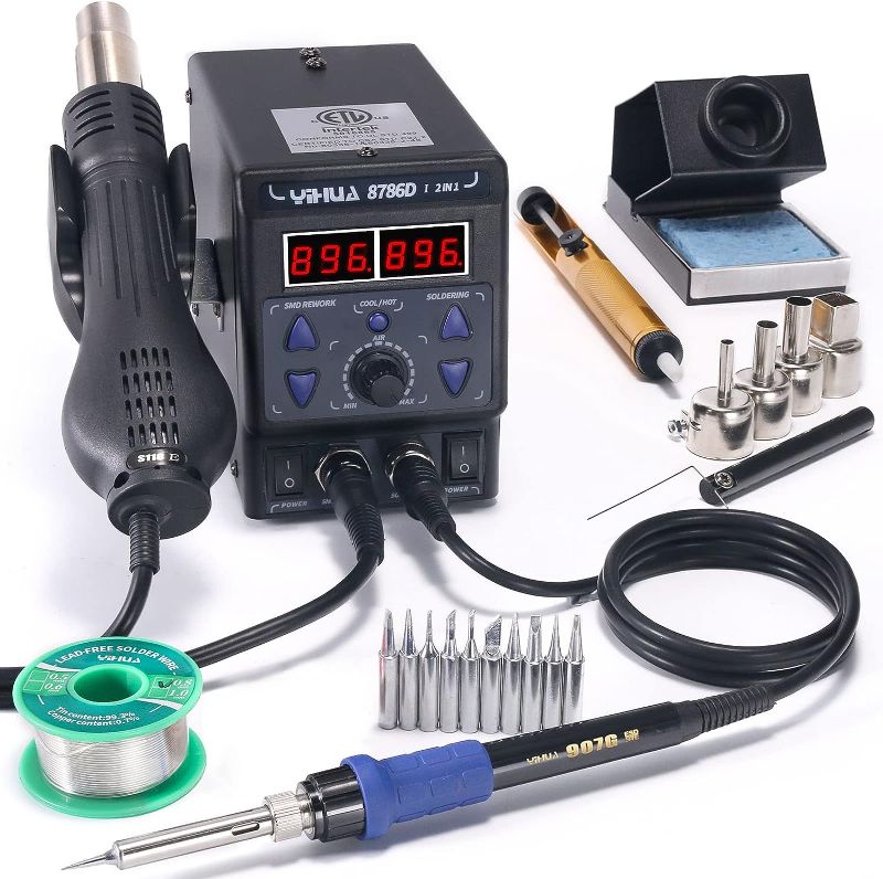 Photo 1 of *NOT TESTED*** YIHUA 8786D I 2 in 1 Hot Air Rework and Soldering Iron Station with °F /°C, Cool/Hot Air Conversion, Digital Temperature Correction and Sleep Function