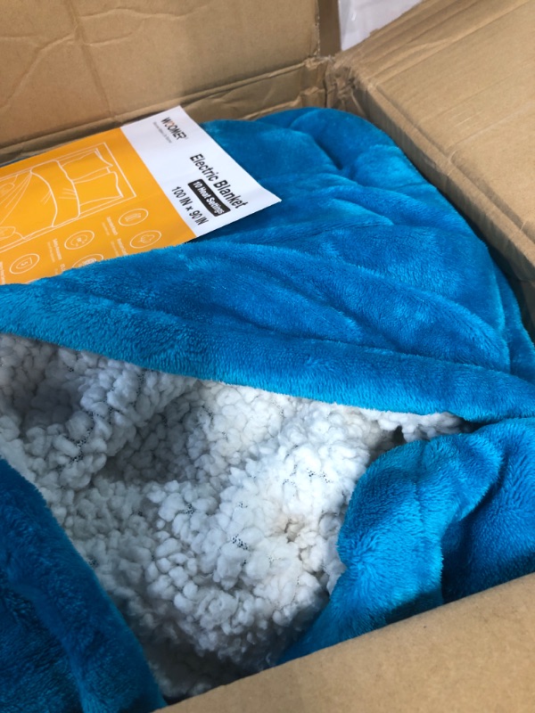 Photo 2 of *NOT TESTED** WOOMER [5 Year Warranty] Heated Blanket King Size Electric Blanket 100"x 90" with Dual Controllers, Flannel & Sherpa Fast Heating Blanket, 10 Heating Levels, 0.5-12H Auto Off, Over-Heat Protection King Size 100" × 90" Teal-sherpa & Flannel