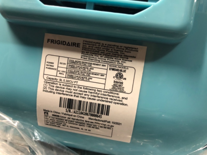 Photo 3 of *NOT TESTED** Frigidaire Retro Mini Fridge, 12/ 9 liters Cans Beverage Cooler, 100% Freon-Free & Eco Friendly Perfect for Home, Office, or Cars. Includes Plugs for Home Outlet & 12V Car Charger - Blue Blue Cooler