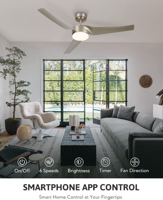 Photo 1 of [Notes] Smart Ceiling Fan with Light and Remote, 52" Modern Ceiling Fan Compatible Brushed Nickel