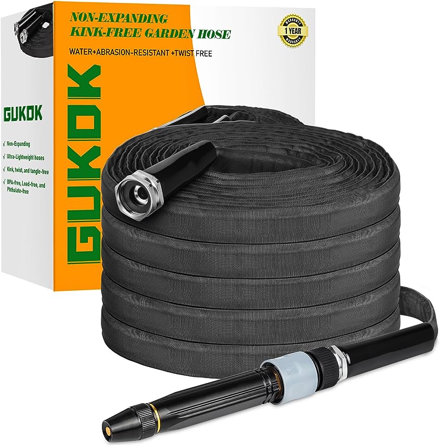 Photo 1 of GUKOK Non-Expanding Garden Hose with Spray Nozzle, 50-Feet x 1/2-Inch