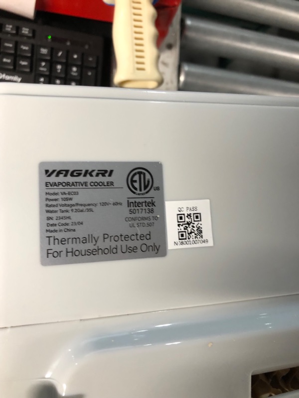 Photo 4 of **USED** Evaporative Air Cooler, VAGKRI 2200CFM Swamp Cooler, 120°Oscillation Air Cooler with Remote Control, 24H Timer 9.2Gallon