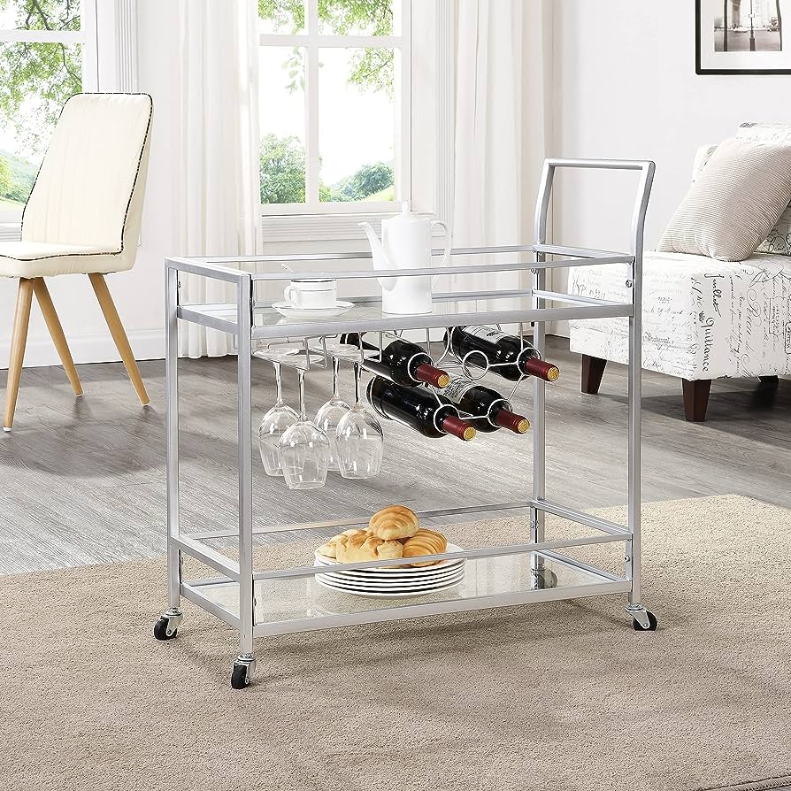 Photo 1 of **SEE NOTES**
FirsTime & Co. Silver Delilah Bar Cart, 2 Tier Mobile Mini Bar, Kitchen Serving Cart and Coffee Station with Storage 
