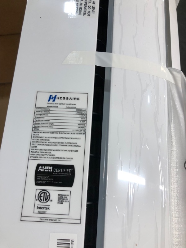 Photo 3 of ***CONDENSER MISSING - SEE NOTES***
HESSAIRE DIY 12,000 BTU 1.0 Ton Ductless Mini Split Air Conditioner and Heat Pump with Variable Speed Inverter and Remote - 115V