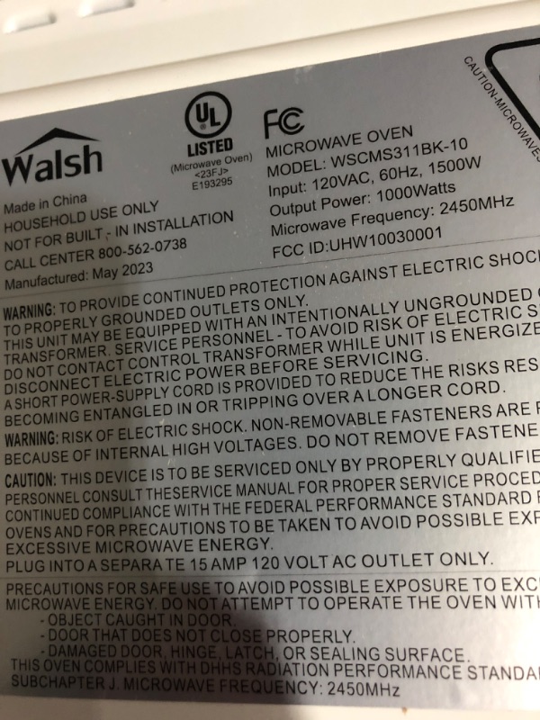 Photo 3 of * door wont open * sold for parts * repair *
Walsh WSCMS311BK-10 Countertop Microwave Oven, 6 Cooking Programs LED Lighting Push Button,