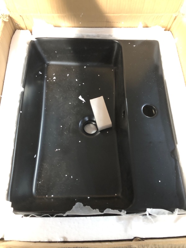 Photo 2 of Black Bathroom Sink,Wall Mount Sink,21"X 17"Black Rectangle Wall Mounted Bathroom Vessel Sink,Modern Floating or Countertop Porcelain Ceramic Washing Bathroom Lavatory Sink