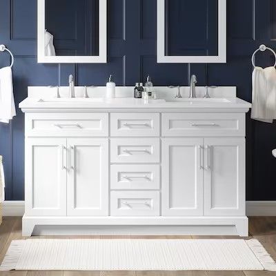 Photo 1 of **Damaged**allen + roth Felix 72-in White Undermount Double Sink Bathroom Vanity with White Engineered Stone Top