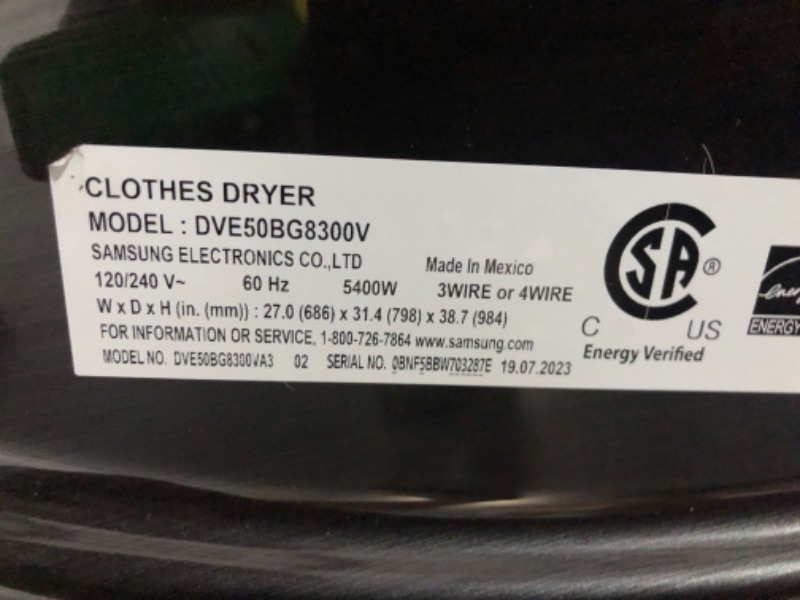 Photo 4 of ***UNABLE TO TEST - DENTED AND SCRATCHED***
Samsung 7.5-cu ft Stackable Steam Cycle Smart Electric Dryer (Brushed Black) ENERGY STAR