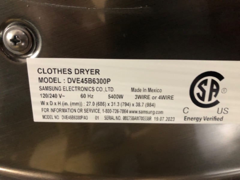 Photo 2 of SAMSUNG 7.5 cu. ft. Smart Stackable Vented Electric Dryer with Steam Sanitize+ in Platinum