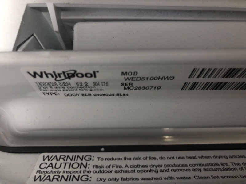 Photo 2 of Whirlpool Smart Capable 7.4-cu ft Steam Cycle Smart Electric Dryer (White) ENERGY STAR