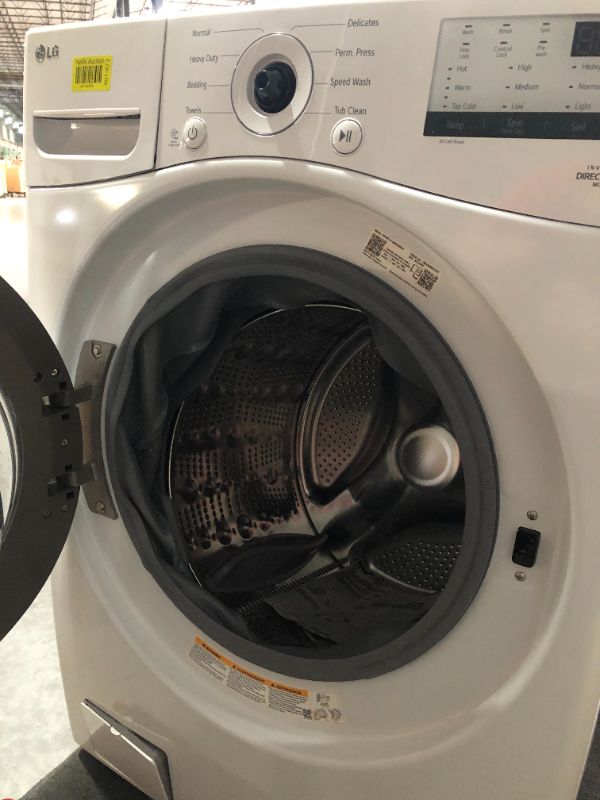 Photo 10 of **PARTS ONLY/NEEDS REPAIR, NON-FUNCTIONAL, BROKEN DRUM SUSPENDERS, TILTED INSIDE, MISSING KNOB** LG 4.5-cu ft High Efficiency Stackable Front-Load Washer (White)