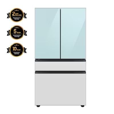 Photo 1 of Samsung Bespoke 28.8-cu ft 4-Door Smart French Door Refrigerator with Dual Ice Maker and Door within Door (Morning Blue with White Glass Panels) ENERGY STAR