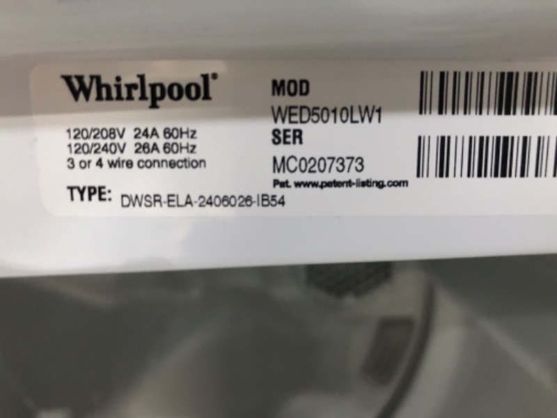 Photo 7 of ***HEAVILY USED AND DIRTY - SEE PICTURES - NO POWER CORD - UNABLE TO TEST***
Whirlpool 7-cu ft Hamper DoorGas Dryer (White)