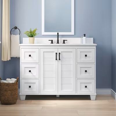 Photo 1 of **Damaged***allen + roth Rigsby 48-in White Undermount Single Sink Bathroom Vanity with White Engineered Marble Top