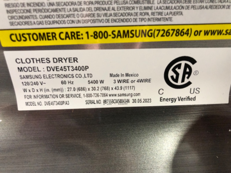 Photo 4 of 27 Inch Electric Dryer with 7.4 Cu. Ft. Capacity