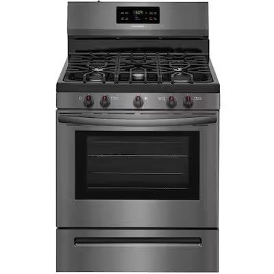 Photo 1 of Frigidaire 30-in 5 Burners 5-cu ft Self-cleaning Freestanding Natural Gas Range (Black Stainless Steel)