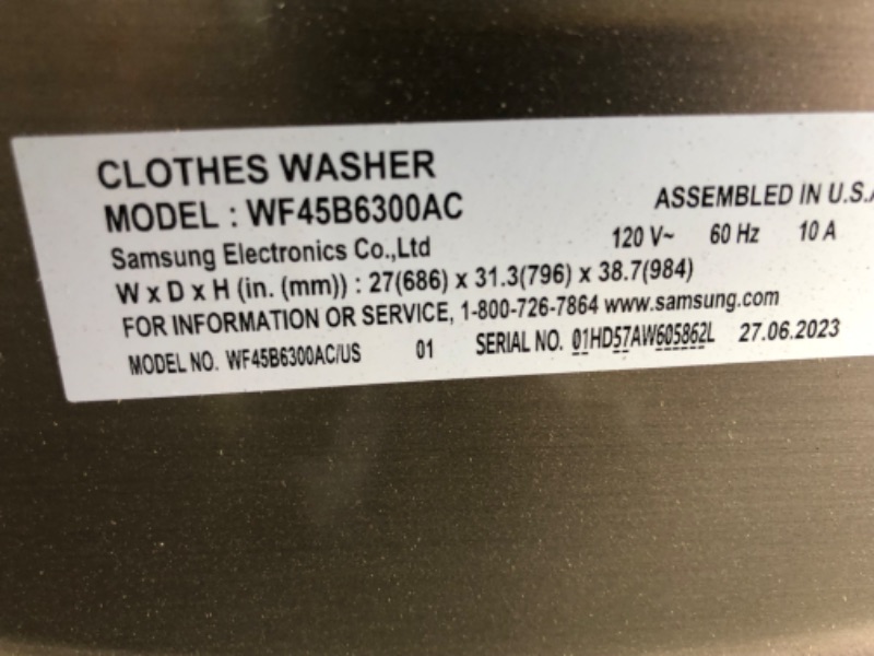 Photo 4 of  * powers on but does not cycle * see notes *
Samsung 4.5-cu ft High Efficiency Stackable Steam Cycle Smart Front-Load Washer (Champagne) ENERGY STAR