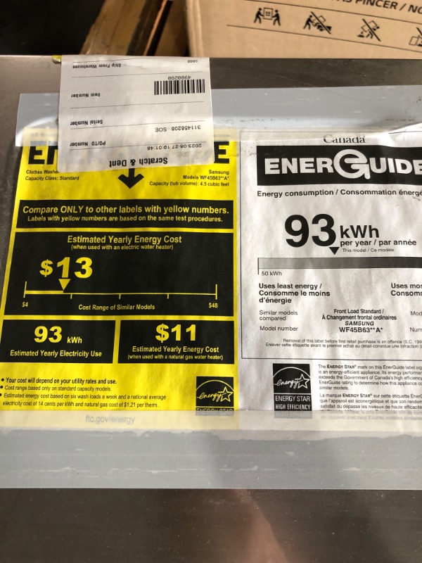 Photo 7 of  * powers on but does not cycle * see notes *
Samsung 4.5-cu ft High Efficiency Stackable Steam Cycle Smart Front-Load Washer (Champagne) ENERGY STAR