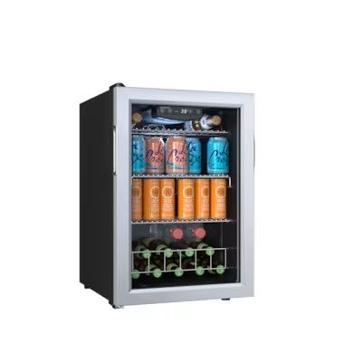 Photo 1 of EdgeStar 17-in W 80-Can Capacity Black Cabinet; Stainless Steel Door Freestanding Beverage Refrigerator with Glass Door