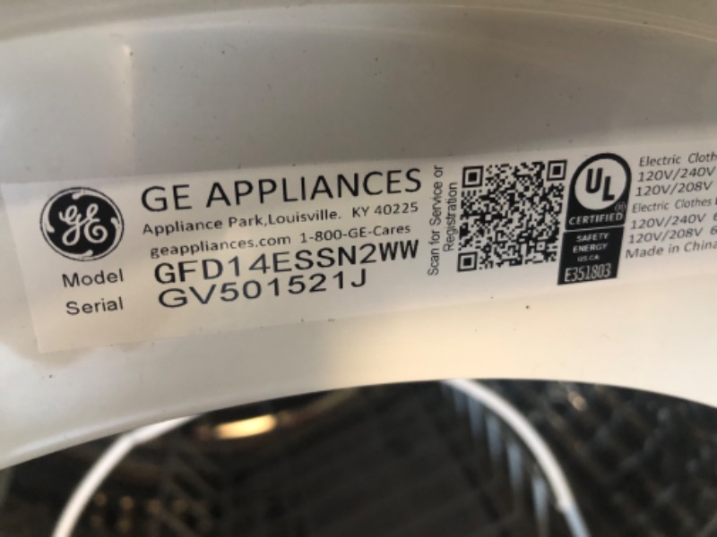 Photo 3 of GE 4.3-cu ft Stackable Electric Dryer (White) ENERGY STAR