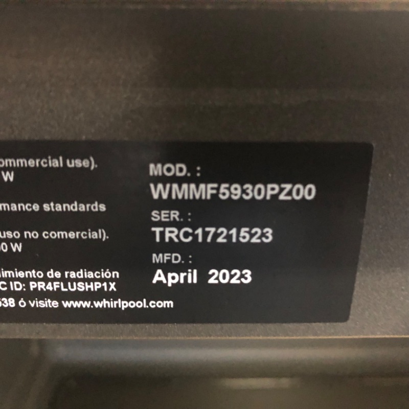 Photo 4 of **DAMAGED EXHAUST FAN AND ITEM RATTLES** Whirlpool Flush Built-In Design 1.1-cu ft 1000-Watt Over-the-Range Microwave with Sensor Cooking (Fingerprint Resistant Stainless Steel)