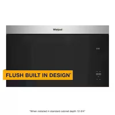 Photo 1 of **DAMAGED EXHAUST FAN AND ITEM RATTLES** Whirlpool Flush Built-In Design 1.1-cu ft 1000-Watt Over-the-Range Microwave with Sensor Cooking (Fingerprint Resistant Stainless Steel)