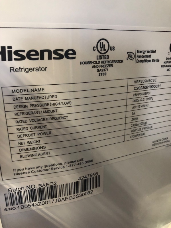Photo 1 of **Damaged**Hisense 21.2-cu ft Counter-depth French Door Refrigerator with Ice Maker (Fingerprint Resistant Stainless Steel) ENERGY STAR