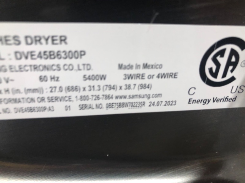 Photo 1 of [READ NOTES]
7.5 cu. ft. Smart Electric Dryer with Steam Sanitize+ in Platinum
