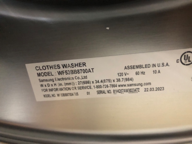 Photo 9 of Samsung Bespoke 5.3-cu ft High Efficiency Stackable Steam Cycle Smart Front-Load Washer (Silver Steel) ENERGY STAR