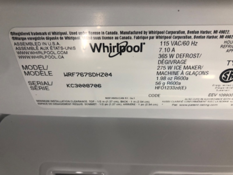 Photo 4 of **DEEP SCRATCH ON FRONT, MINOR SCRATCHES ALL OVER** COSMETIC DAMAGE ONLY** Whirlpool 26.8-cu ft French Door Refrigerator 