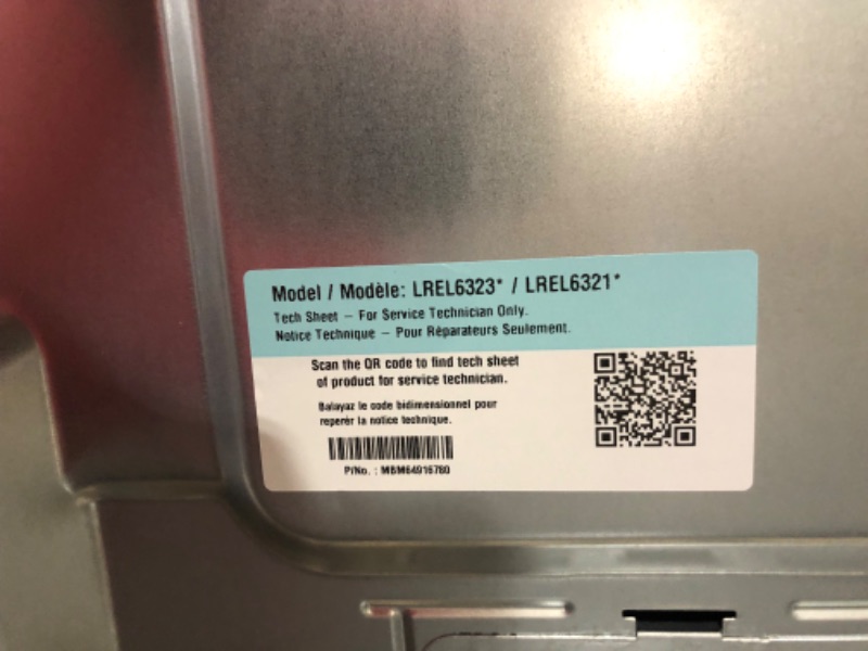 Photo 15 of *MISSING POWER ADAPTER*6.3 cu ft. Smart Wi-Fi Enabled Fan Convection Electric Range with Air Fry & EasyClean® MODEL #: LREL6321S SERIAL #:307MMAZ0C952