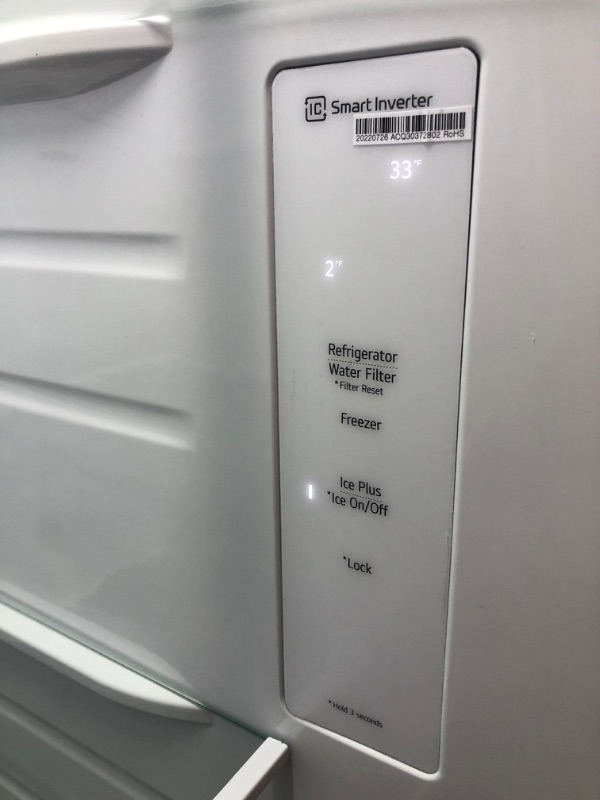 Photo 9 of 27 cu. ft. Side-by-Side Refrigerator with Smooth Touch Ice Dispenser MODEL #: LRSXS2706V SERIAL #: 212MRQKK0R860