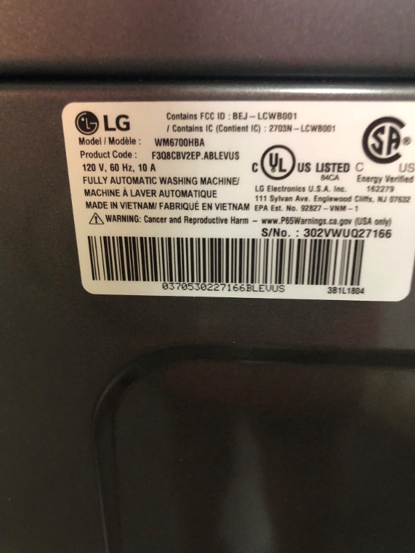 Photo 21 of *MINOR DENT SEE LAST PHOTO*
5.0 cu. ft. Mega Capacity Smart Front Load Washer with AI DD® 2.0 Built-In Intelligence & TurboWash® 360° MODEL #: WM6700HBA SERIAL #: 302VWUQ27166