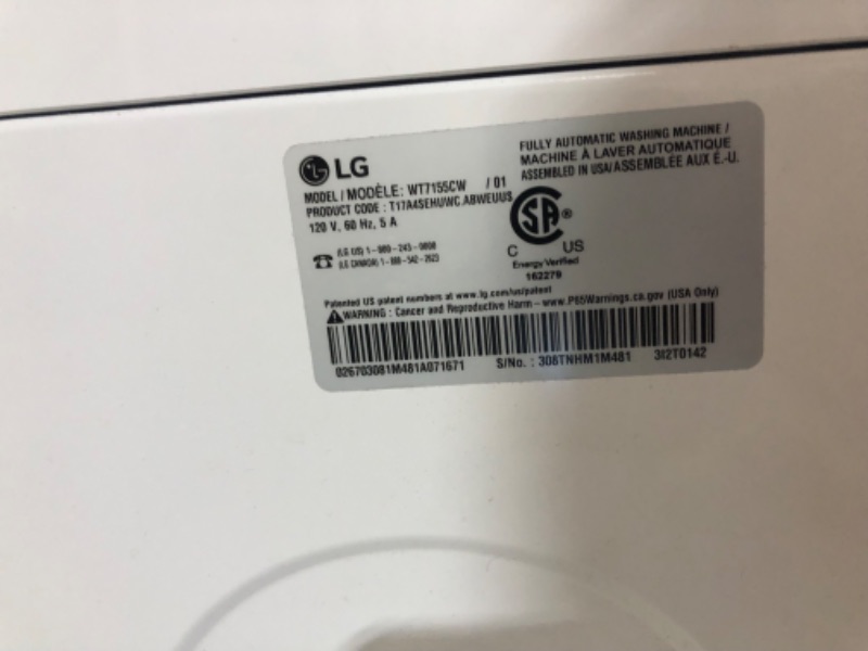 Photo 21 of *MINOR SCRATCH SEE LAST PHOTO*
4.8 cu. ft. Mega Capacity Top Load Washer with 4-Way™ Agitator & TurboDrum™ Technology MODEL #: WT7155CW SERIAL #: 308TNHM1M481