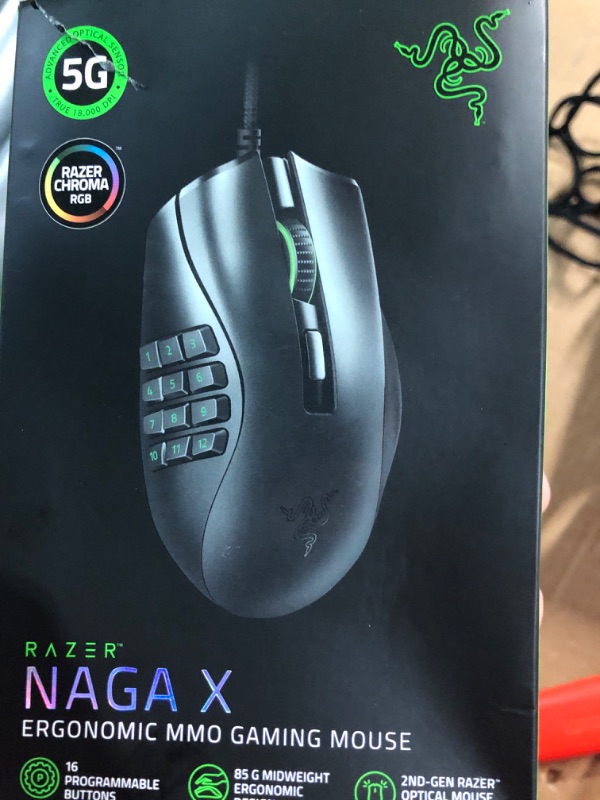 Photo 4 of ***READ NOTES***Razer Naga X Wired MMO Gaming Mouse: 18K DPI Optical Sensor - 2nd-gen Optical Switch - Chroma RGB Lighting - 16 Programmable Buttons - 85g - Classic Black Mouse Naga X