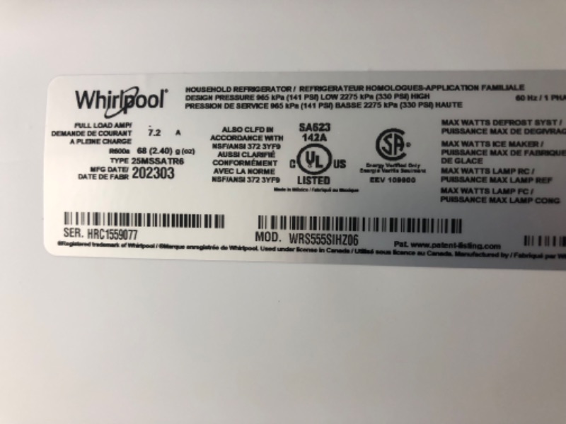 Photo 5 of Whirlpool® 24.5 Cu. Ft. Fingerprint Resistant Stainless Steel Side-by-Side Refrigerator