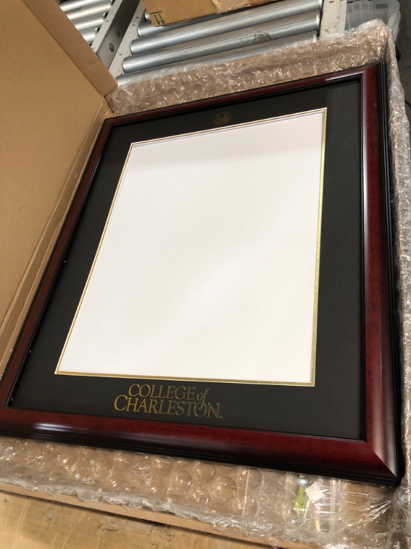 Photo 2 of (MISSING GLASS, see notes) College of Charleston Embossed Diploma Frame, 20" x 16", Gold